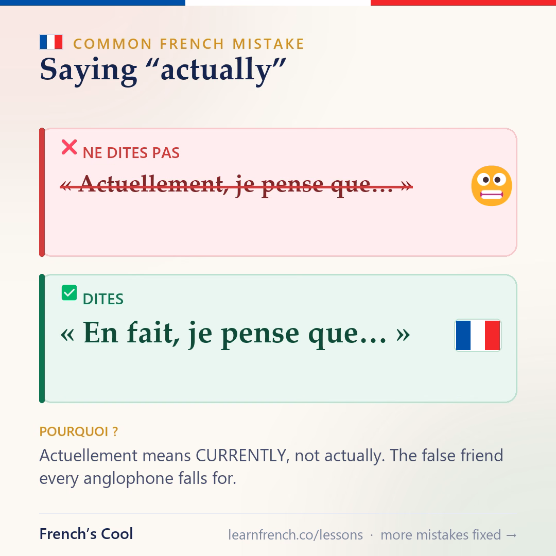 Common French mistake — Saying “actually”