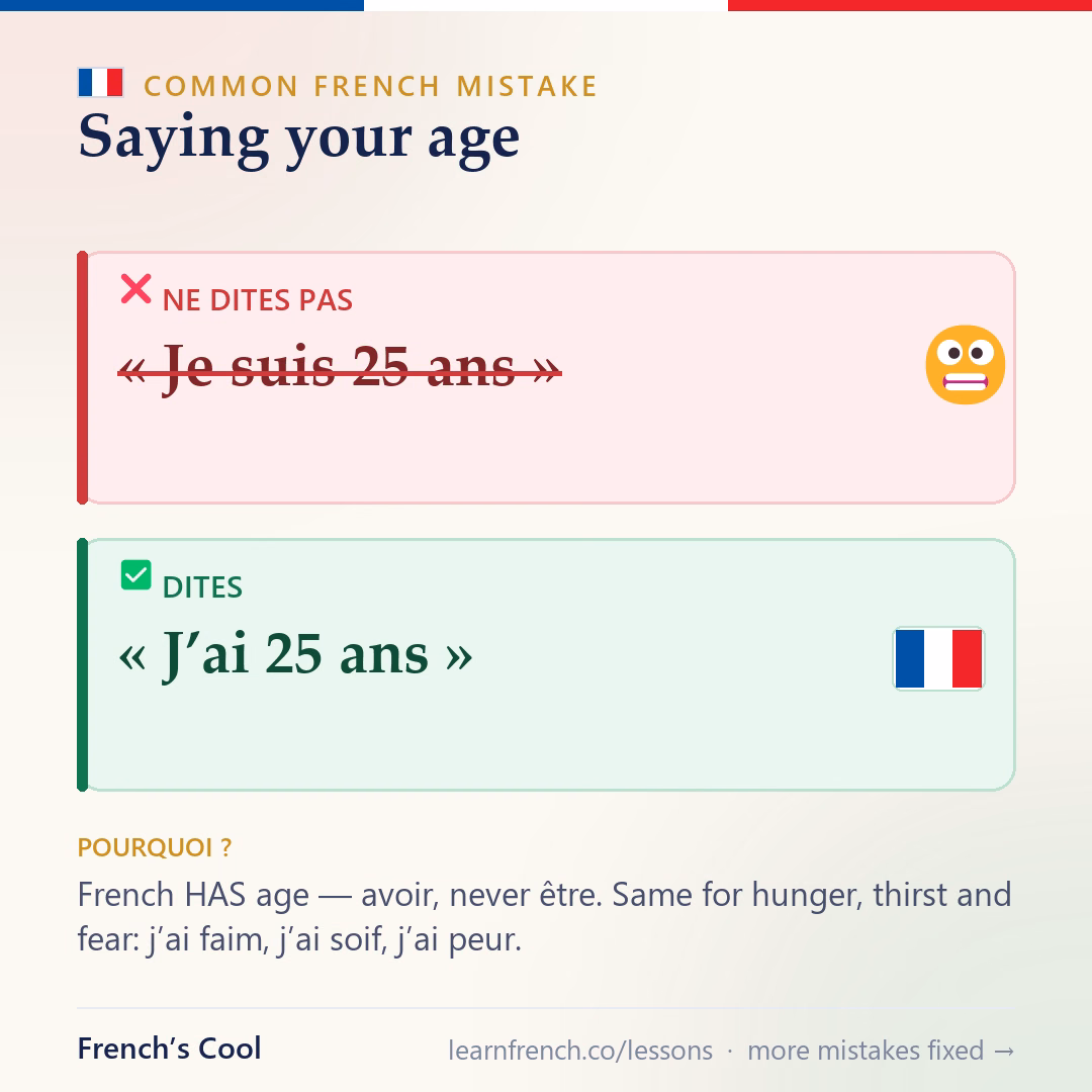 Common French mistake — Saying your age