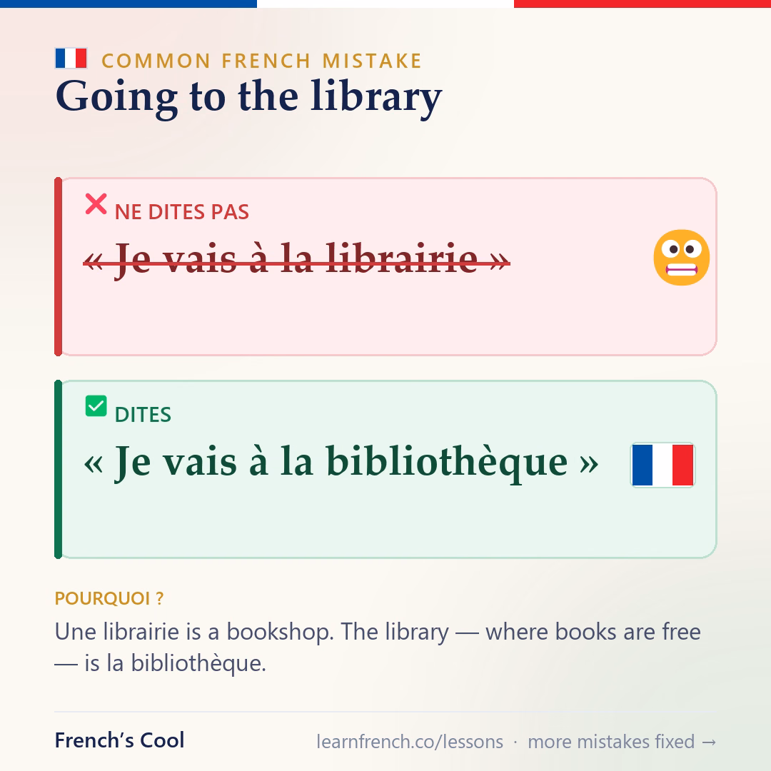 Common French mistake — Going to the library