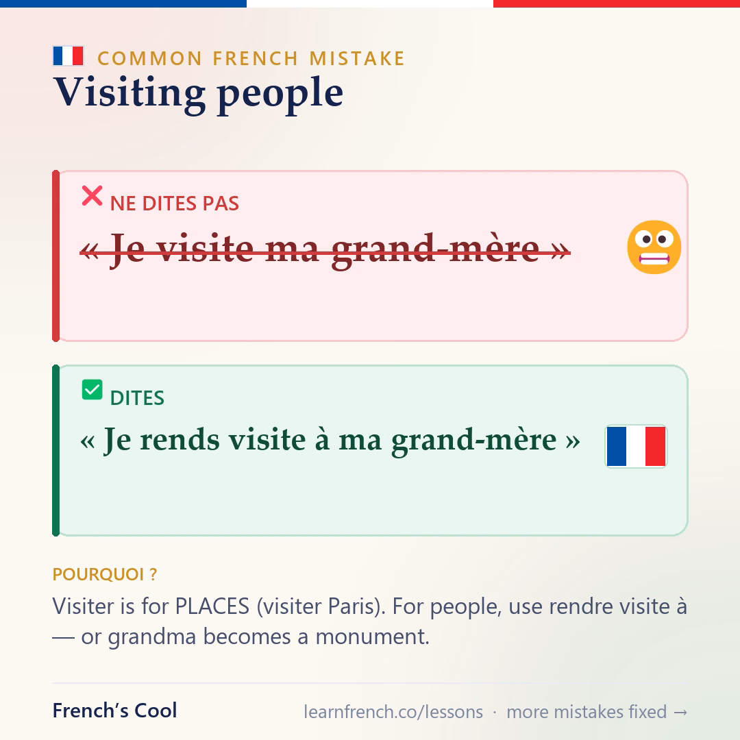 Common French mistake — Visiting people