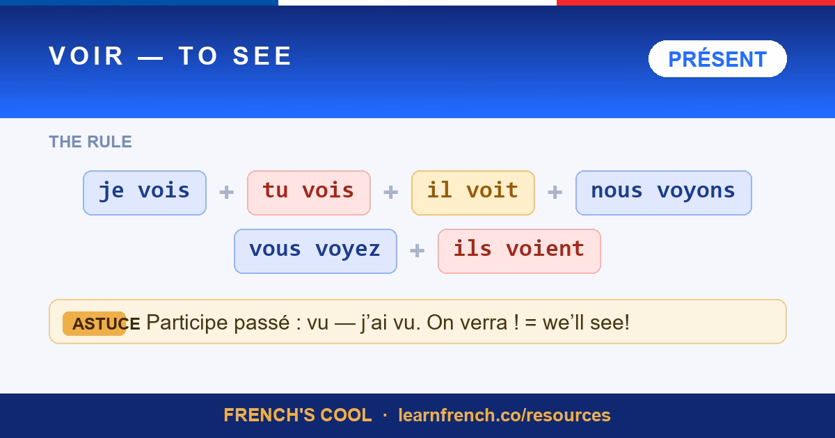 French verb poster: Voir — to see, present tense conjugation