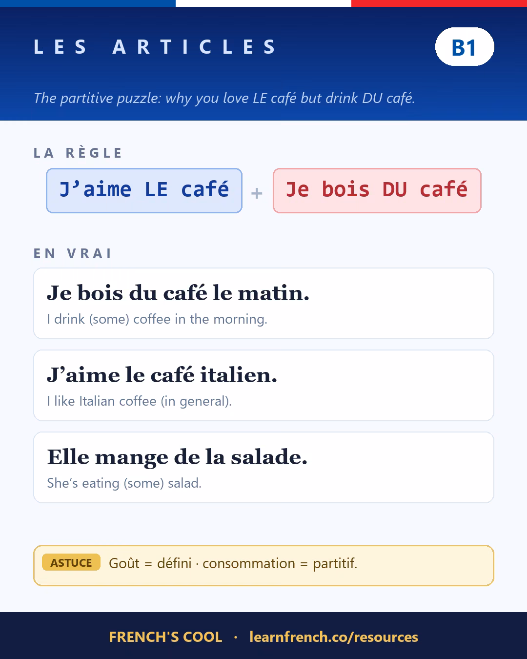 French grammar poster: Les articles at level B1