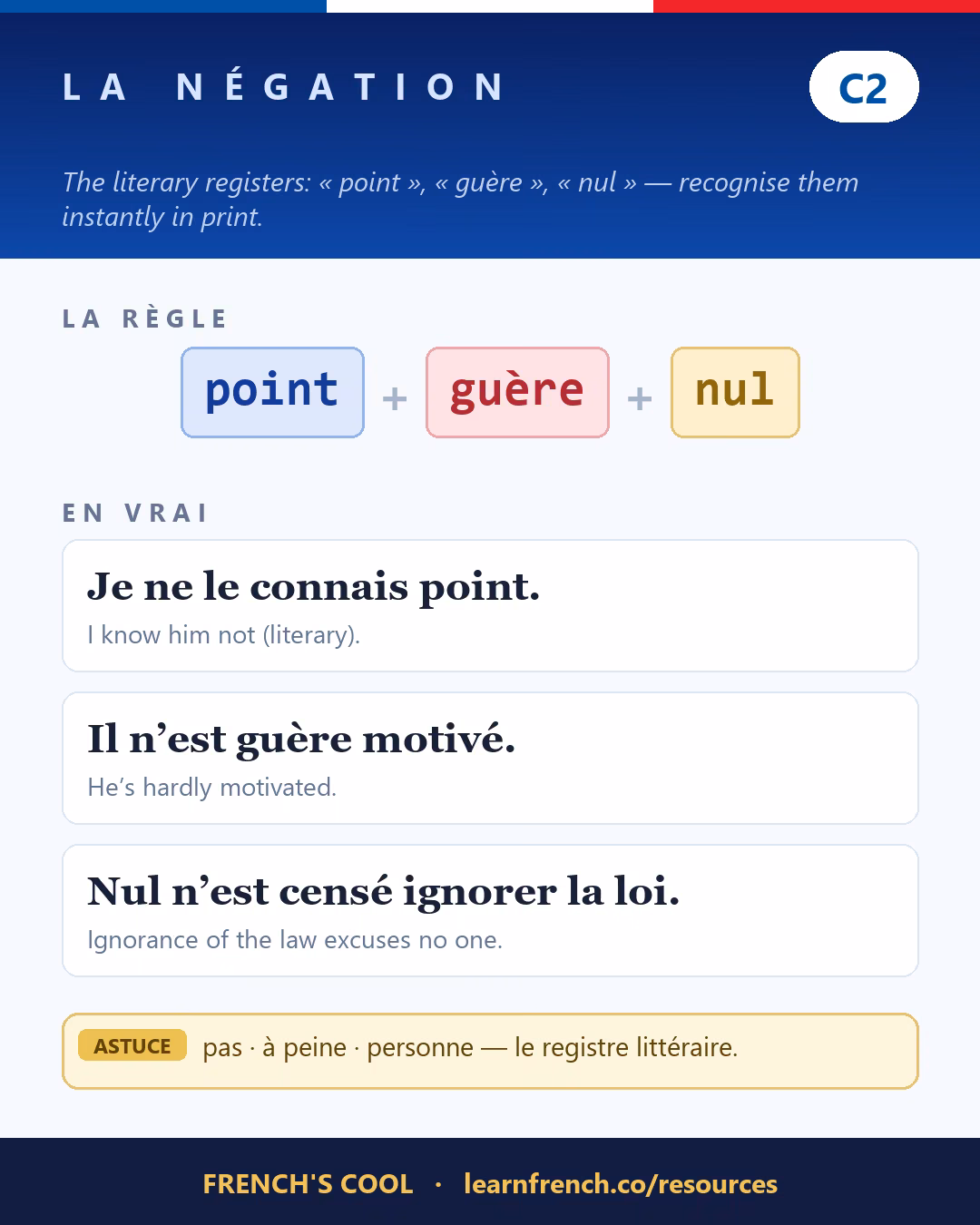 French grammar poster: La négation at level C2