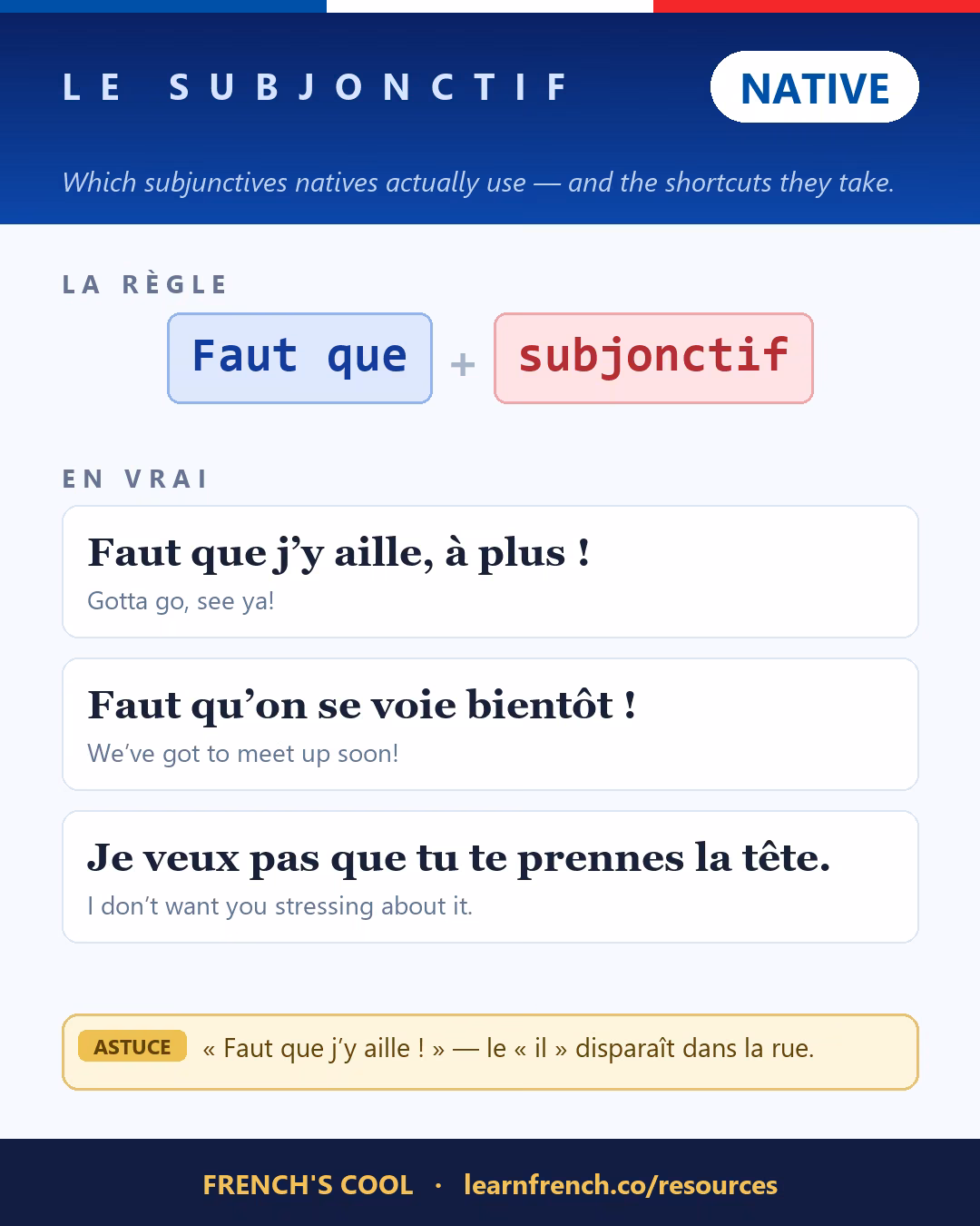 French grammar poster: Le subjonctif at level Native