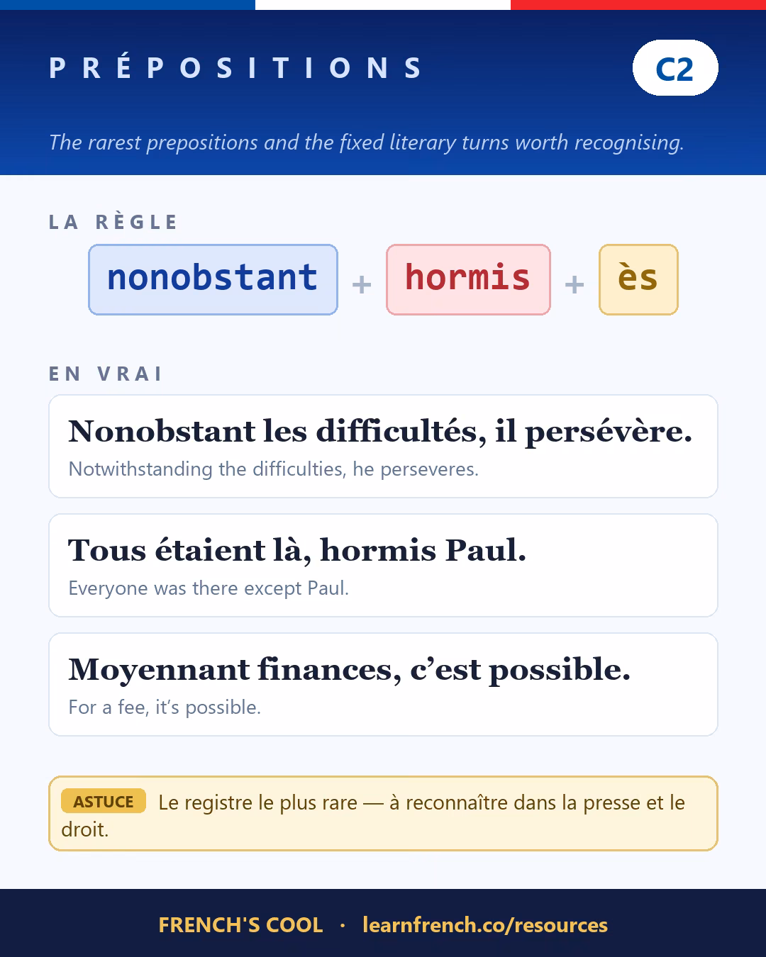 French grammar poster: Les prépositions at level C2