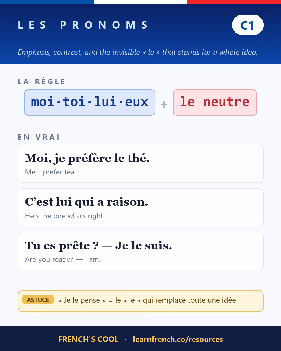 French grammar poster: Les pronoms personnels at level C1